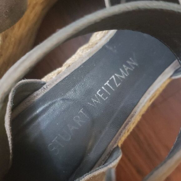 Stuart Weitzman Grey Chic Feminine Summer Suede Wedge Platform Sandals Size 7 - Picture 7 of 12